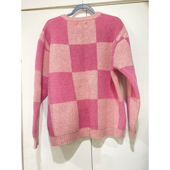 Wai Kei Yk Studios Sweater Women’s Size 1 Pink Checkerboard Oversized Wool Nylon - Picture 7 of 8